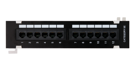 Коммутационная панель NETLAN настенная, 12 портов, Кат.5e (Класс D), 100МГц, RJ45/8P8C, 110, T568A/B, неэкранированная, черная 1
