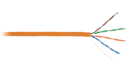 Кабель NETLAN U/UTP 4 пары, Кат.5e (Класс D), 100МГц, одножильный, BC (чистая медь), внутренний, LSZH нг(B)-HF, оранжевый, 305м 1